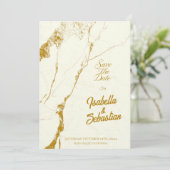 エレガントアイボリー&金ゴールド大理石ウィディングの日付を保存 招待状 (スタンド正面)