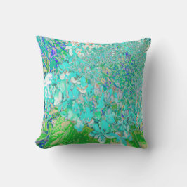 エレガントアクアとグリーンのライムライトアジサイのディテール クッション