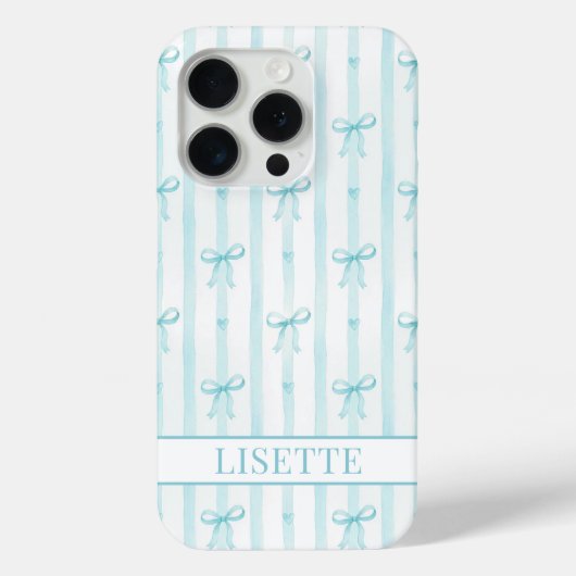 エレガントアクアストライプドレス風リボンのモノグラム Case-Mate iPhoneケース (裏面)