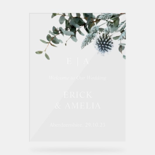 エレガントアクリル結婚の歓迎サイン(アザミ付) アクリルサイン (正面)