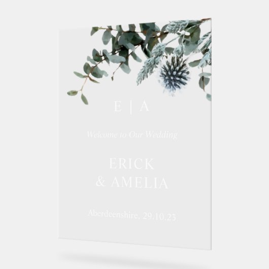 エレガントアクリル結婚の歓迎サイン（アザミ付） アクリルサイン (傾斜)