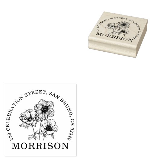 エレガントアネモネ花名ラウンド差出人住所 ラバースタンプ (押印)