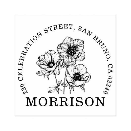 エレガントアネモネ花名ラウンド差出人住所 ラバースタンプ (インプリント)