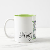 エレガントアルファベット文字Hラベンダーユーカリ ツートーンマグカップ (左)