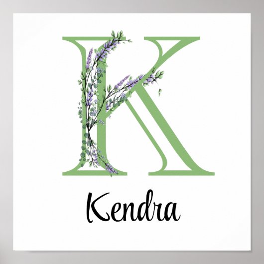 エレガントアルファベット文字Kラベンダーユーカリ ポスター (正面)