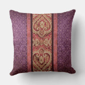 エレガントアンティークインスパイアパープルとレッドのダマスク クッション (裏面)