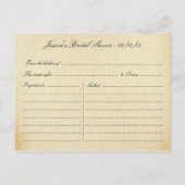 エレガントアンティークスワーズブライダルシャワーレシピカード インビテーションポストカード (裏面)