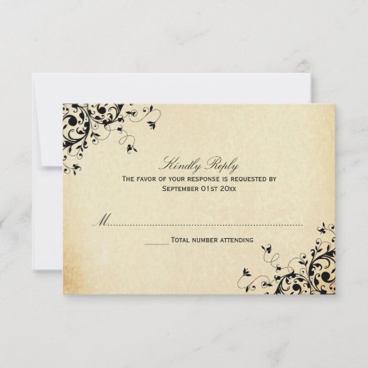 エレガントアンティークスワールウェディングRSVPカード 出欠カード (正面)