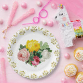 エレガントアンティークバラと金ゴールドフローラ結婚 ペーパープレート (パーティー)