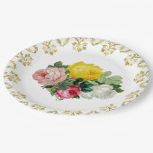 エレガントアンティークバラと金ゴールドフローラ結婚 ペーパープレート (アングル)