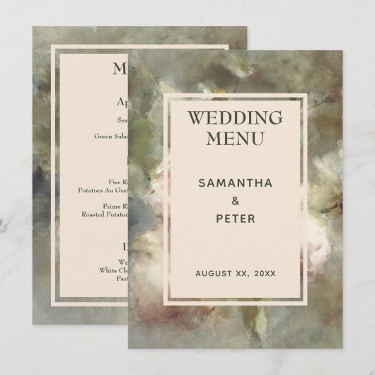 エレガントアンティークバラソフトピンク水カラーフローラ メニュー (正面/裏面)