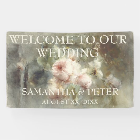 エレガントアンティークバラソフトピンク水カラーフローラ 横断幕 (横)