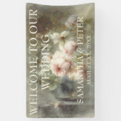 エレガントアンティークバラソフトピンク水カラーフローラ 横断幕 (縦)