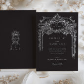エレガントアンティークブラック&ホワ華美イ結婚ト 招待状