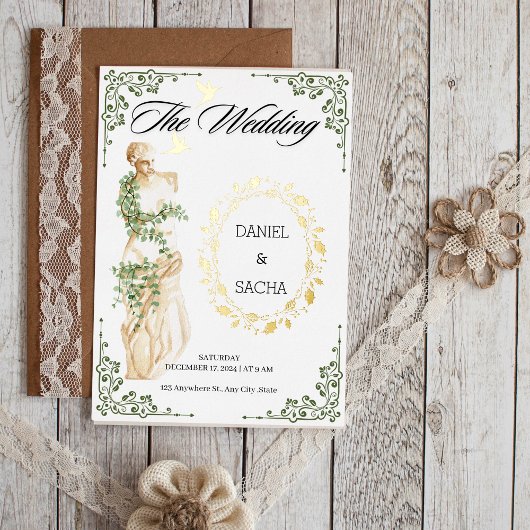 エレガントアンティークロマン金ゴールド結婚フォイル招待状 箔招待状