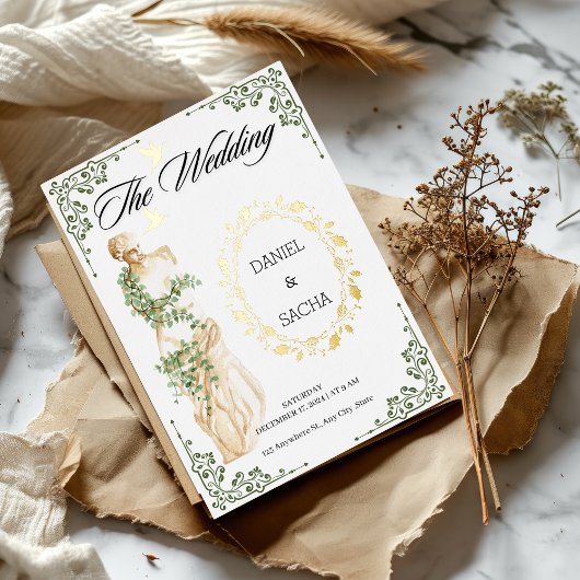 エレガントアンティークロマン金ゴールド結婚フォイル招待状 箔招待状
