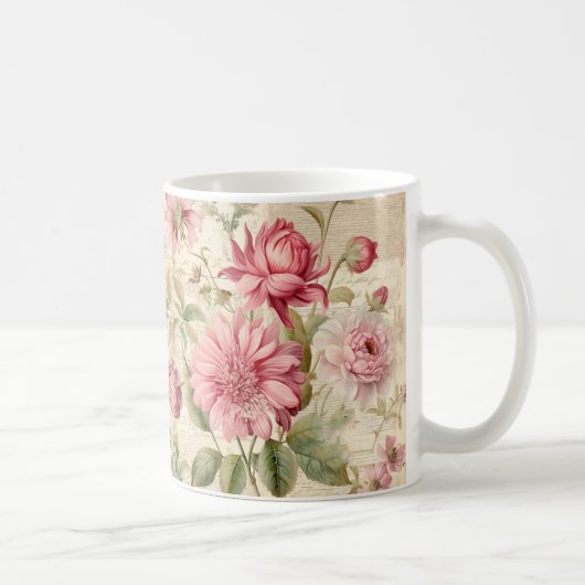 エレガントアンティークヴィンテージフランスのフローラコラージュ コーヒーマグカップ (右)