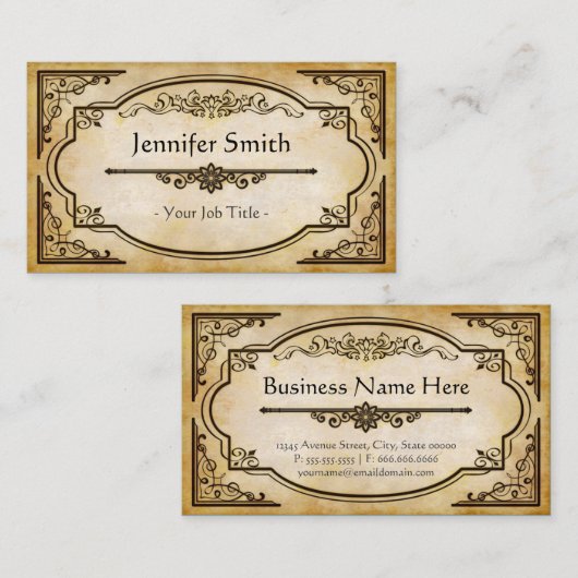 エレガントアンティーク古い紙とヴィンテージフレーム 名刺 (正面/裏面)