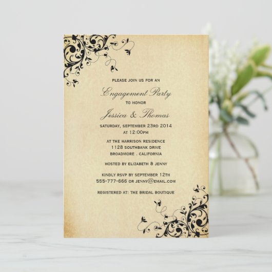 エレガントアンティーク旋回婚約パーティ又はシャワー 招待状 (スタンド正面)