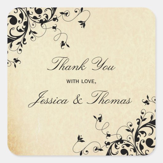 エレガントアンティーク旋回結婚式の引き出物又はシール スクエアシール (正面)