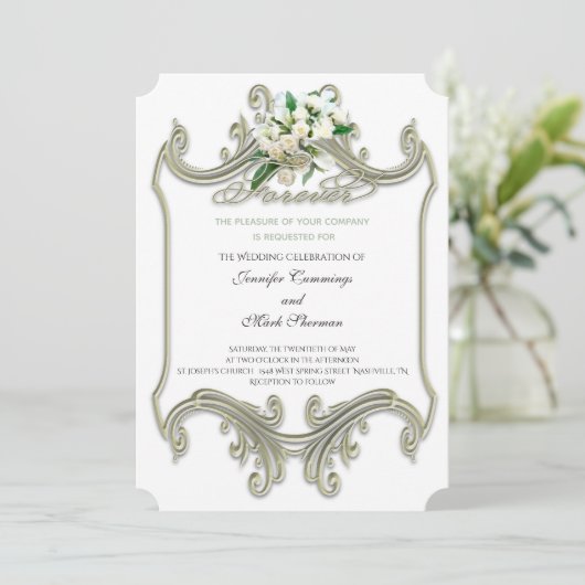 エレガントアンティーク金ゴールドフレーム結婚式招待状 招待状 (スタンド正面)