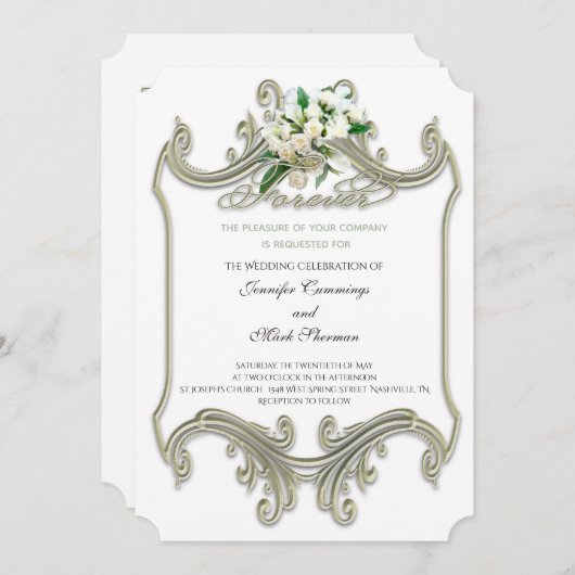 エレガントアンティーク金ゴールドフレーム結婚式招待状 招待状 (正面/裏面)