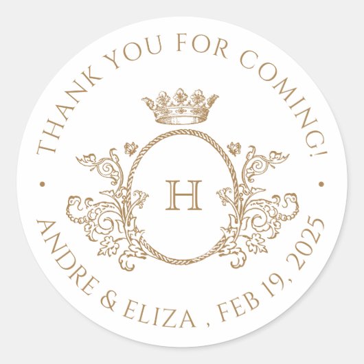 エレガントアンティーク金ゴールドモノグラ結婚ムのシール ラウンドシール (正面)