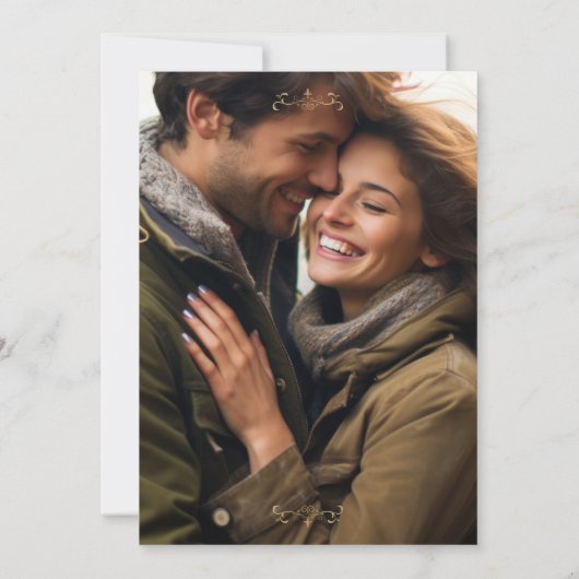 エレガントアンティーク金ゴールドモノグラ結婚ム写真 招待状 (裏面)