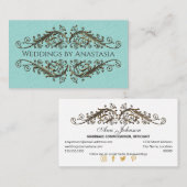 エレガントアンティーク金ゴールド渦巻き青パターン 名刺 (正面/裏面)