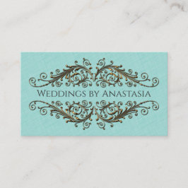 エレガントアンティーク金ゴールド渦巻き青パターン 名刺