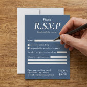 エレガントアンパサンド付きブルー結婚セリフ 出欠カード