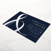 エレガントアンパサンド結婚ブルー 箔招待状 (回転した状態)