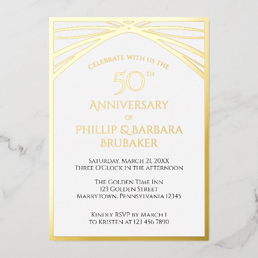 エレガントアーチゴールデン50結婚周年記念パーティー 箔招待状 (正面)