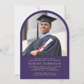 エレガントアーチフォトパープル金ゴールド卒業パーティー 招待状 (裏面)