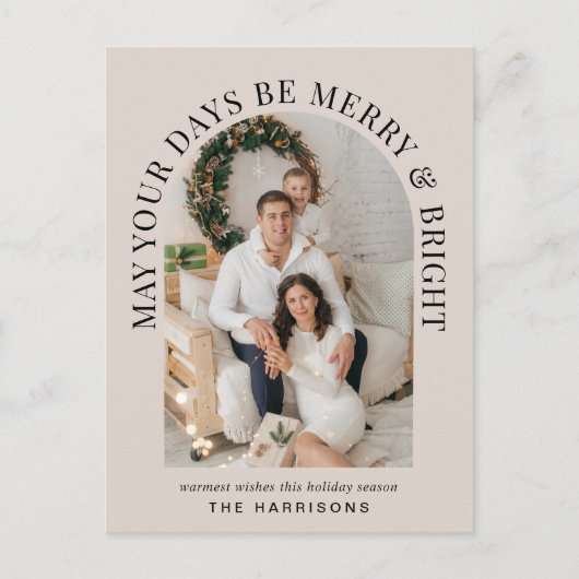 エレガントアーチフォトメリーと明るいクリスマス シーズンポストカード (正面)