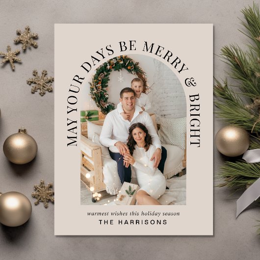 エレガントアーチフォトメリーと明るいクリスマス シーズンポストカード