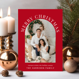 エレガントアーチフォトメリークリスマスレッド シーズンカード