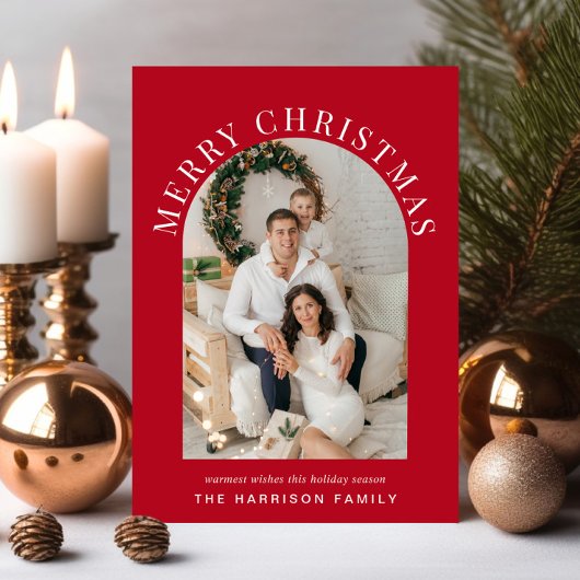エレガントアーチフォトメリークリスマスレッド シーズンカード