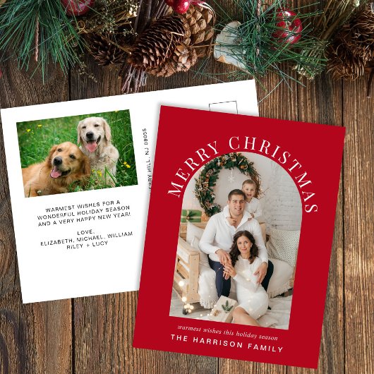 エレガントアーチフォトメリークリスマスレッド シーズンポストカード