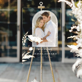 エレガントアーチ写真と野結婚花の歓迎 アクリルサイン