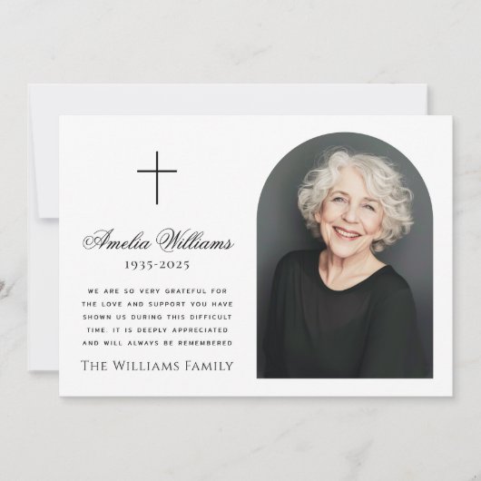 エレガントアーチ写真十字葬儀悔やみや弔慰 サンキューカード (正面)