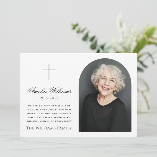 エレガントアーチ写真十字葬儀悔やみや弔慰 サンキューカード (スタンド正面)
