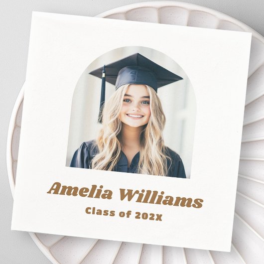 エレガントアーチ卒業写真レトロ名クラスwhite スタンダードカクテルナプキン