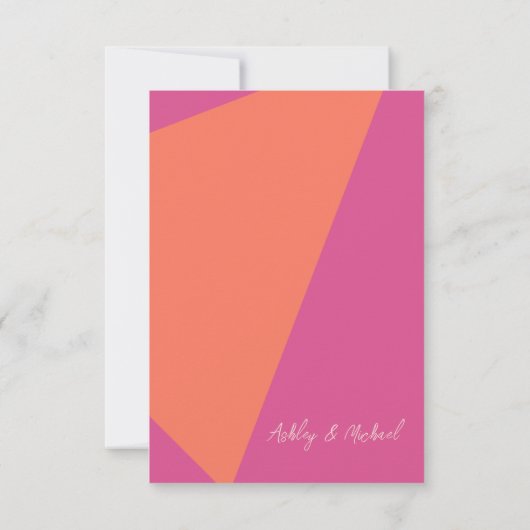 エレガントアーチ型フレームピンクとオレンジ色のフローラ結婚 サンキューカード (裏面)