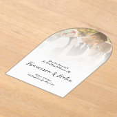 エレガントアーチ形カスタムの写真結婚 アクリル招待状 (レイダウン)