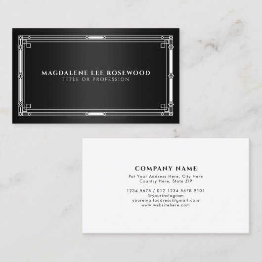 エレガントアールデコの白い枠（黒） 名刺 (正面/裏面)