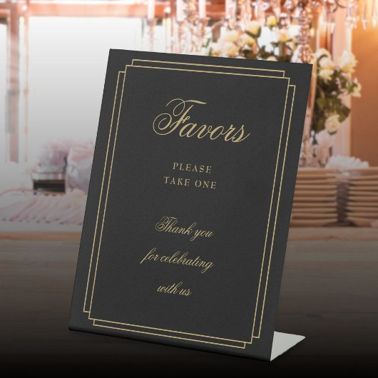 エレガントアールデコの黒と金ゴールドのスクリプトの優先 台座サイン