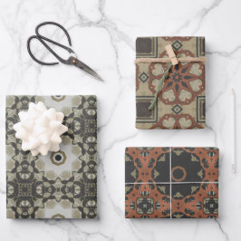 エレガントアールデコアーストーンヴィンテージパターンセット3 ラッピングペーパーシート