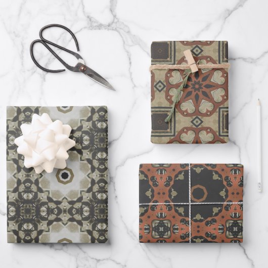 エレガントアールデコアーストーンヴィンテージパターンセット3 ラッピングペーパーシート (正面)