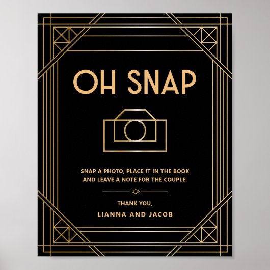 エレガントアールデコオ結婚ースナップの黒金ゴールド記号 ポスター (正面)